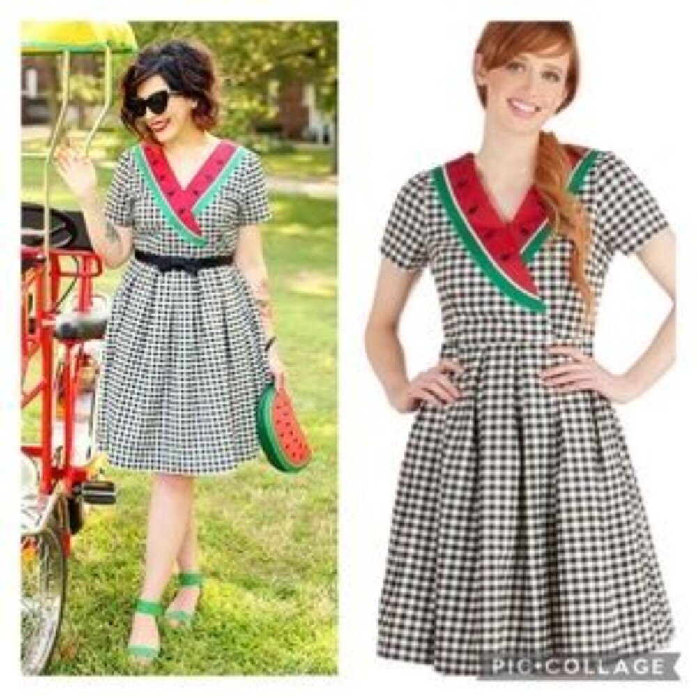 ModCloth Bae & Rae “Picnic Person” Gingham Checked Watermelon Dress